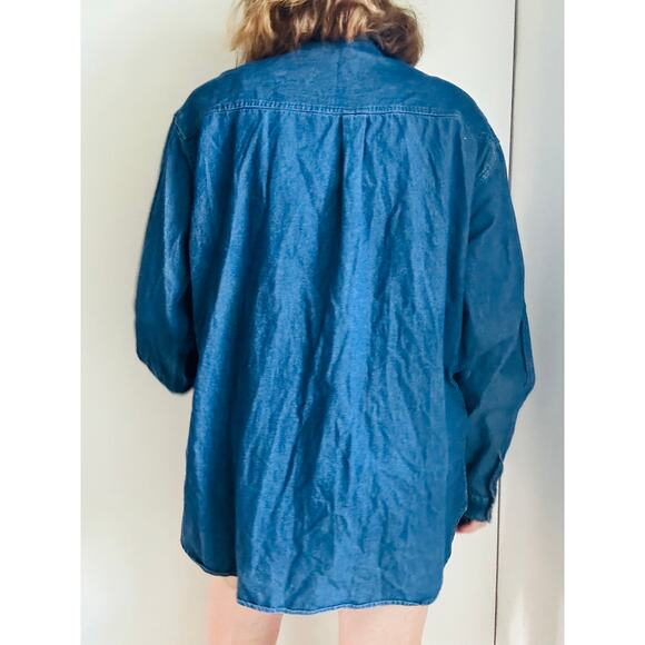 VTG 90s Denim Shirt Dark Wash Cotton Cheerleader Bears Size Large Embroidery - Picture 5 of 8